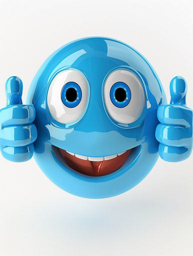Cheerful blue cartoon character with mask giving two thumbs up