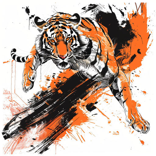 Dynamic clipart style tattoo sketch of a leaping tiger