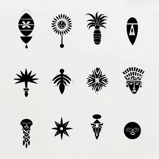 Minimalist African symbols on white background