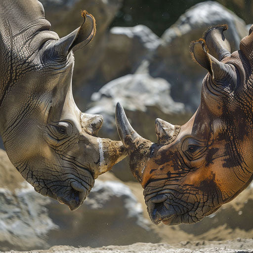 West African black rhino in territorial face-off