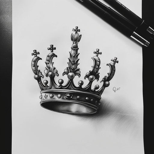 Realistic queen crown tattoo drawing with 3D effects