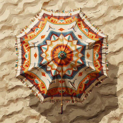 Realistic beach umbrella on flat beige background