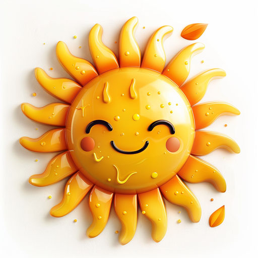 Cute sun clipart in photo realistic style with detailed textures and realistic shadows on white background
