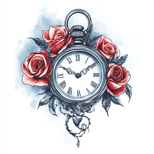 Flat tattoo sketch of father tattoo with timeless clock symbol