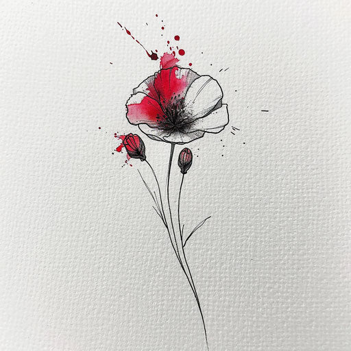 Minimalist poppy tattoo concept with clean lines and a splash of red