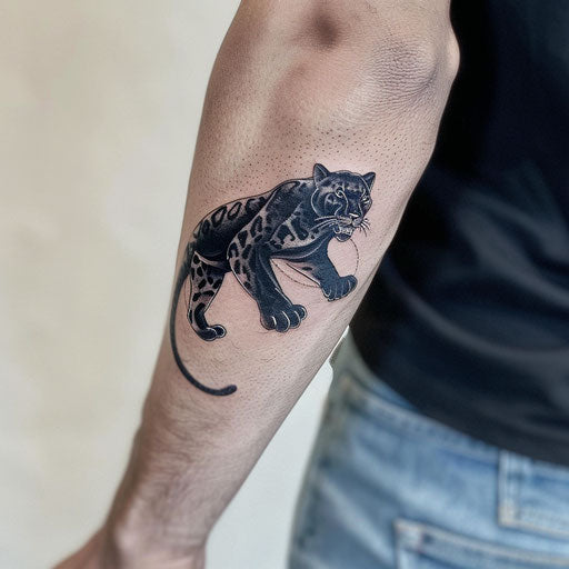 Classic black and grey panther tattoo on white background