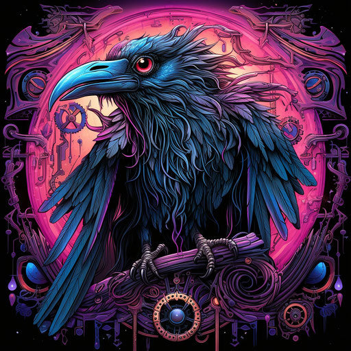 A raven with pink feathers in the style of Joachim Wtewael