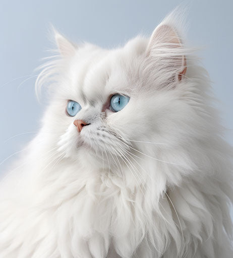 Portrait of white cat, light maroon and light indigo style
