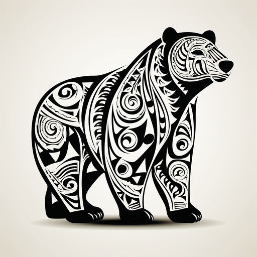 Black and white bear with tribal designs