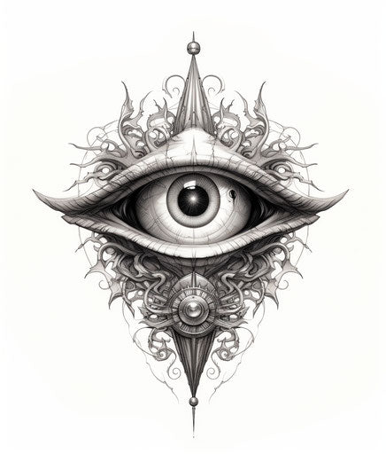 All-seeing eye shaped like a pyramid in arabesque style drawing