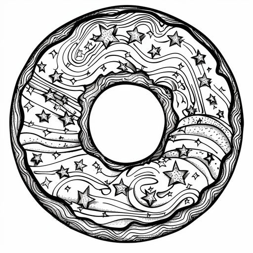 Donut decorated with stars and stripes for a festive look. Coloring book page