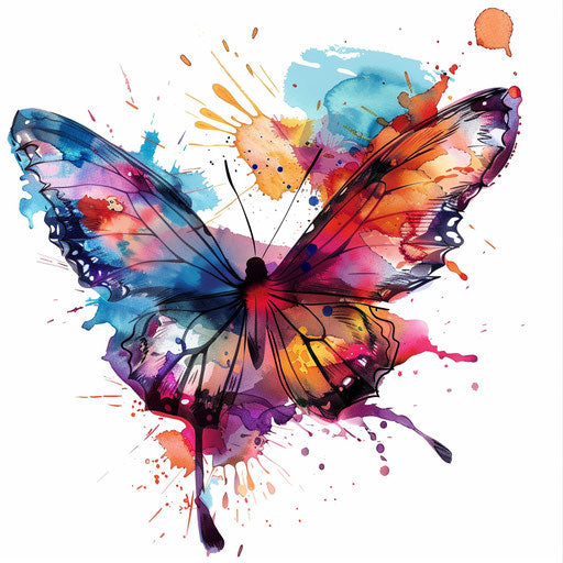 Watercolor butterfly with abstract splashes of color