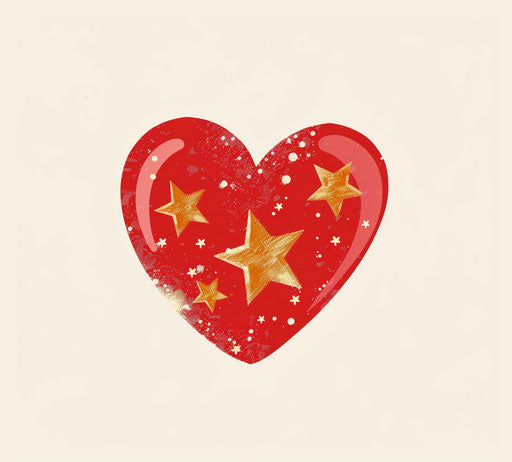 Red heart with gold stars: modern design and Chinese iconography