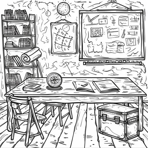 Classroom with math formulas on the chalkboard