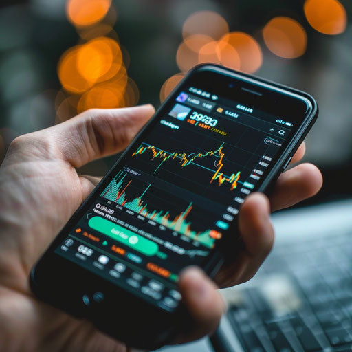 Hand holding smartphone with stock trading app