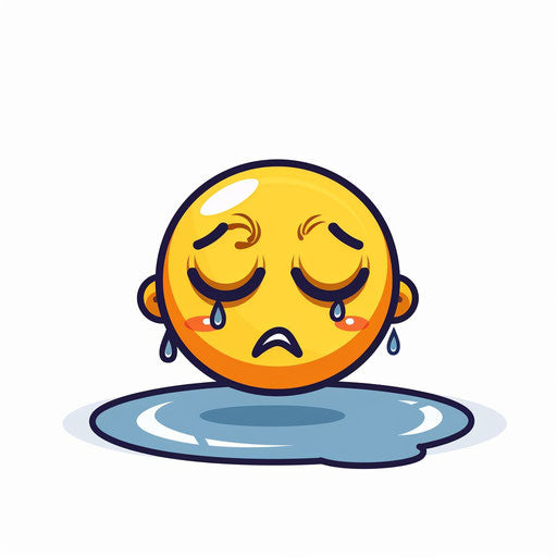 Sad face with tears and sunglasses on white background