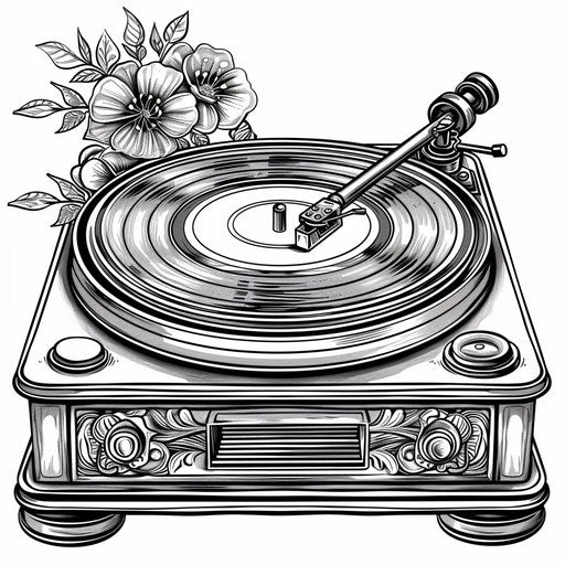 Vintage turntable with a spinning vinyl record