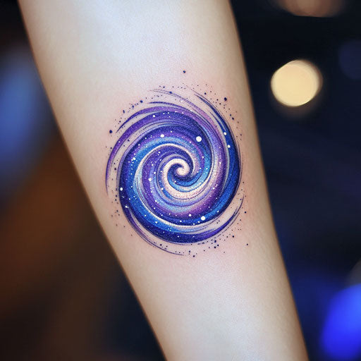 Forearm tattoo: cosmic purple and blue swirl