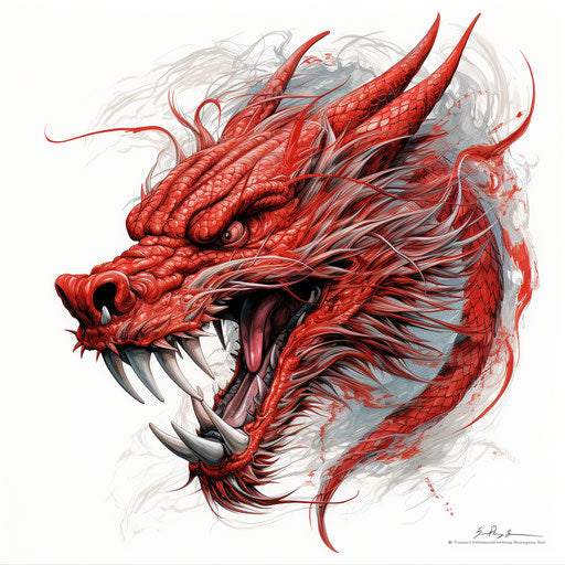 Red dragon on white background, burmese art