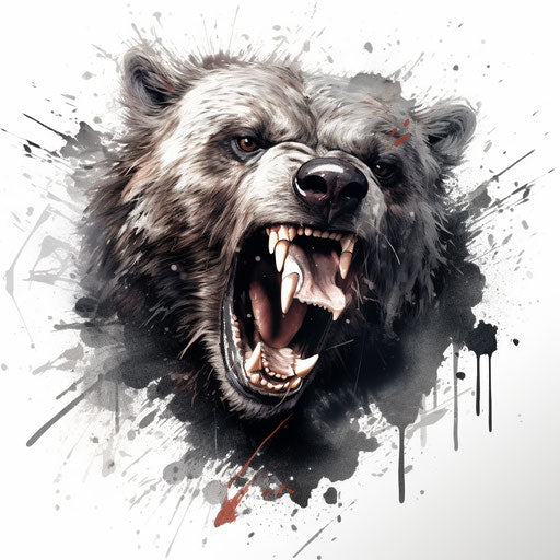 Aggressive black and white drawing of a bear