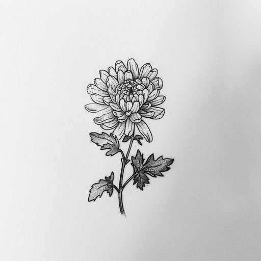 Graphic tattoo design of a chrysanthemum in minimalist style