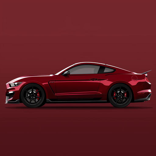 Realistic mustang clipart on a rich burgundy background