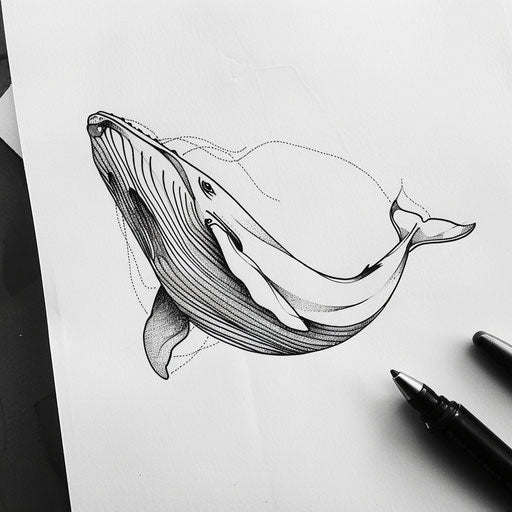 Minimalist tattoo sketch of a whale