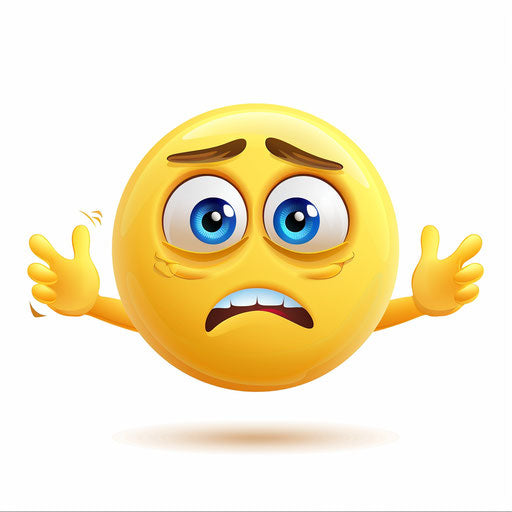 Yellow smiling face with hands up and confused