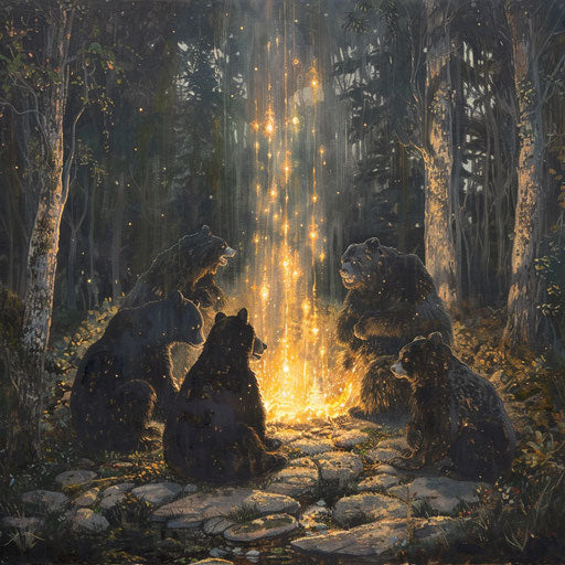Bears communing with spirits in a sacred grove