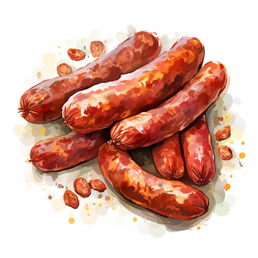 Sausage clipart in the style of Impressionistic Art, on white background