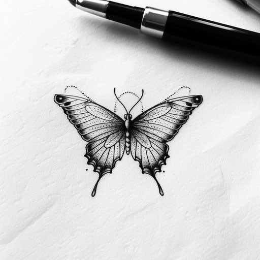 Stylish tattoo sketch of a butterfly with wings detailed in small dots