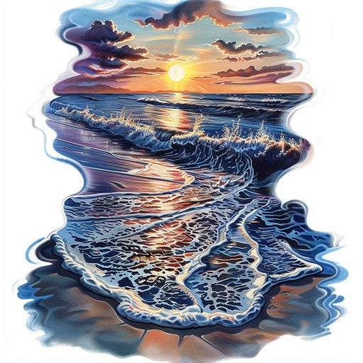 Photorealistic tattoo, beach at sunrise
