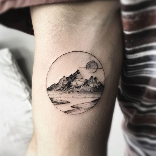 Sunset tattoo with geometric shapes