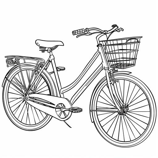 Simple and bold outline of a bike with a basket on the front