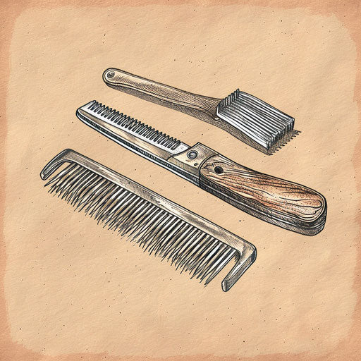 Rustic flat tattoo sketch of a wooden barber comb and old-fashioned razor