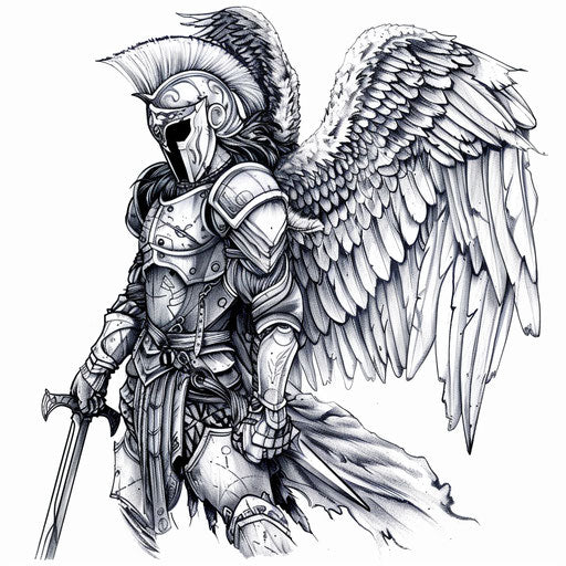 Warrior guardian angel tattoo, symbolizing strength and protection
