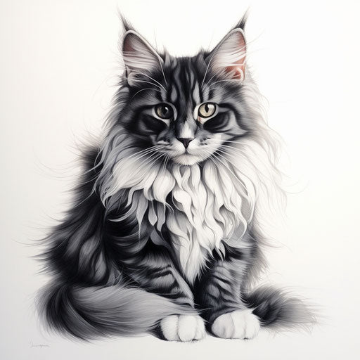 Drawing of Norwegian forest cat