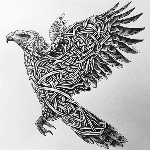 Intricate Celtic hawk tattoo design with detailed line work