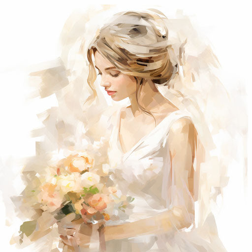 Bride clipart in the style of Impressionistic Art, on a white background