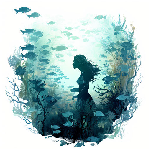 Underwater clipart in the style of Chiaroscuro Art, on a white background