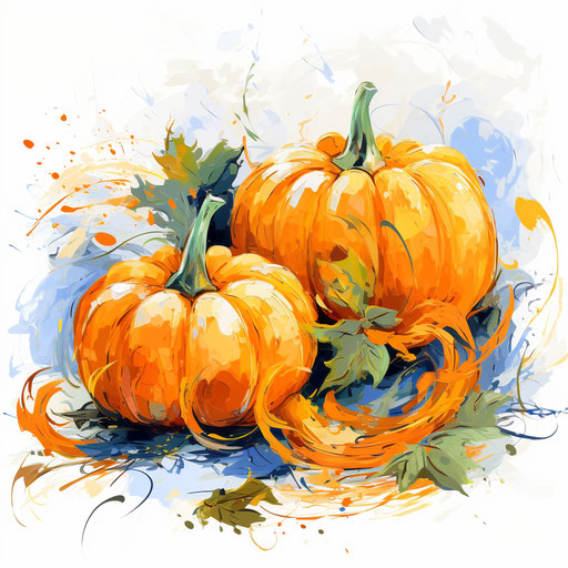 Pumpkin clipart in the style of Impressionistic Art, on a white background