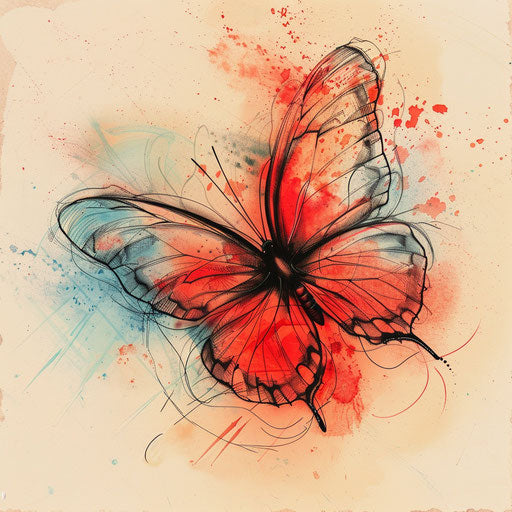 Elegant sketch of a red butterfly with soft pastel shades
