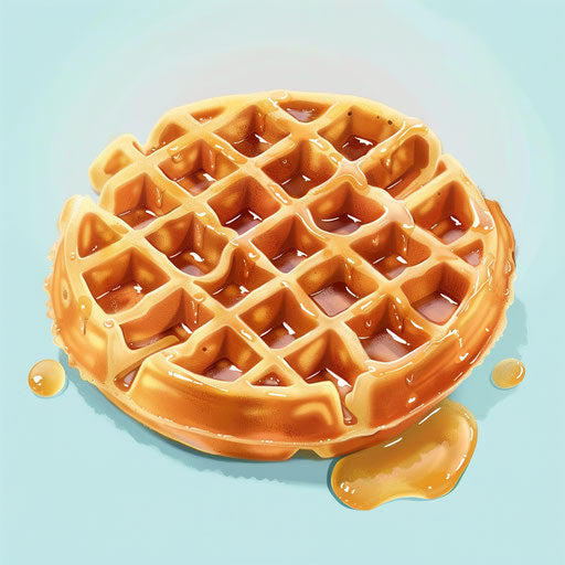 Realistic waffle illustration on blue background, soft focus