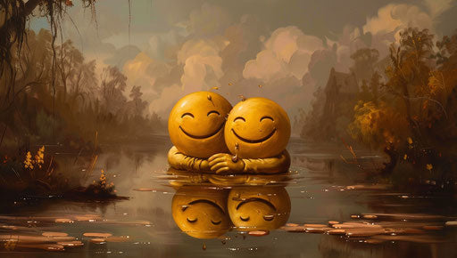 Love and friendship in emoji's hug, nabis style