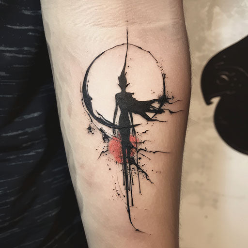 Minimalist vampire silhouette on a full moon