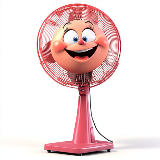 Humorous caricature of an electric fan with human characteristics