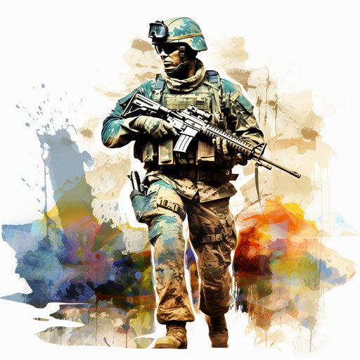Military clipart in the style of Impressionistic Art, on white background