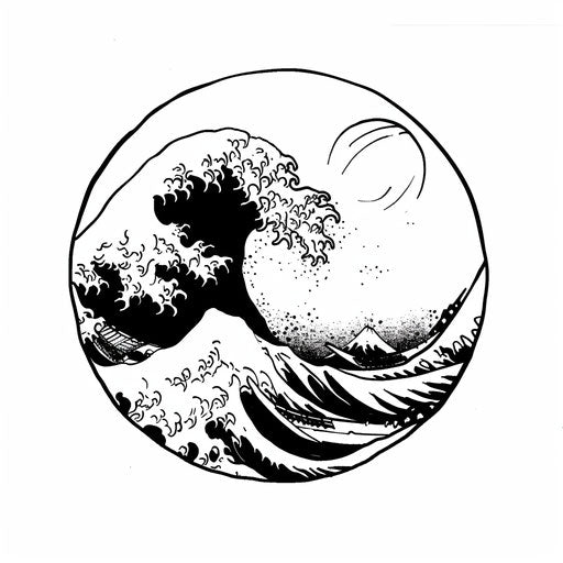 Minimalist sketch of a Japanese wave tattoo