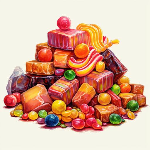 Candy illustration in the style of oil painting, on a white background