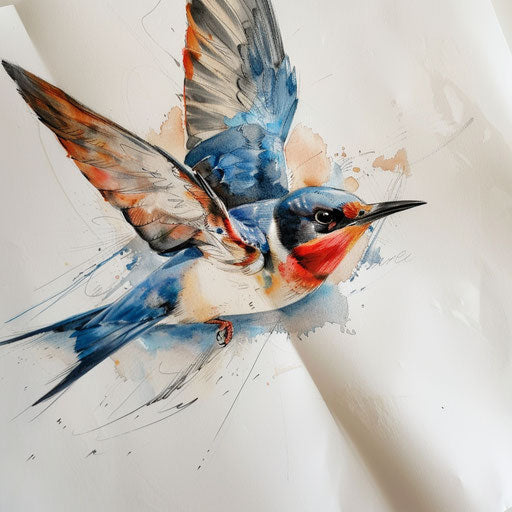 Realistic drawing of a swallow tattoo with lifelike colors